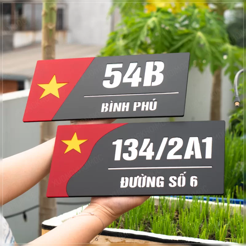 Bảng số nhà mica dán tường lá cờ nổi bật (10)