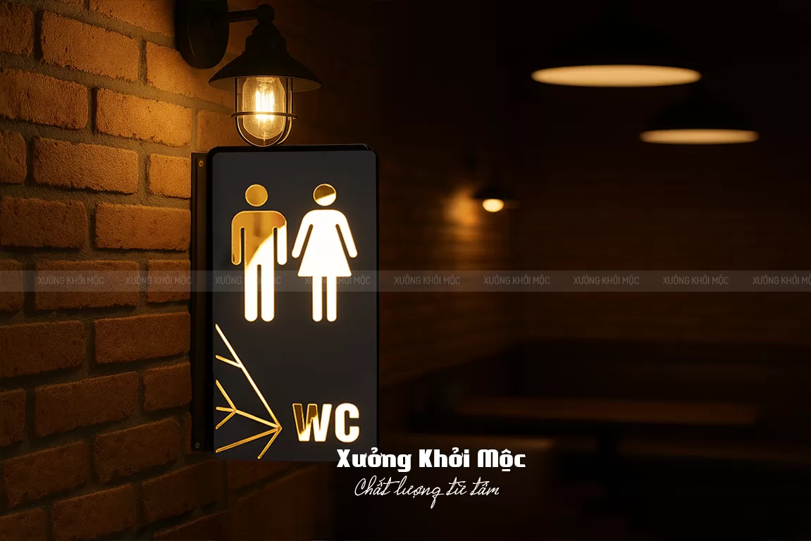 Bảng chỉ dẫn toilet mica đen trắng tối giản, thiết kế đẹp