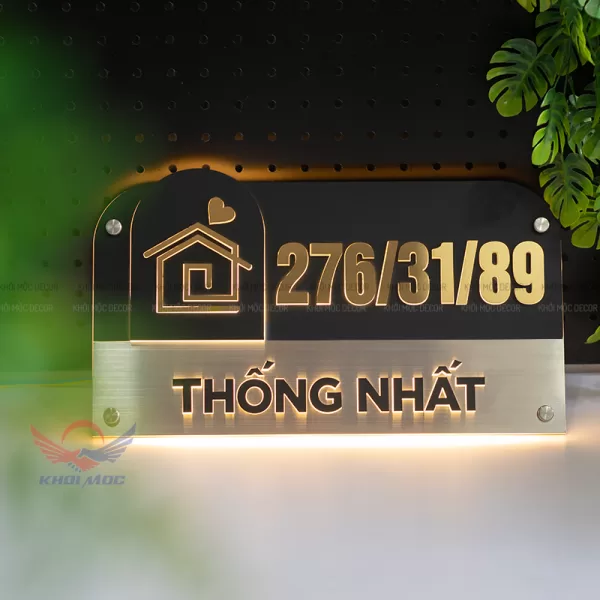 Bảng số nhà LED cao cấp nhà KHỞI MỘC - Inox 304 kết hợp mica