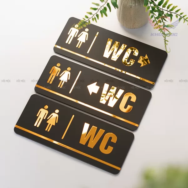 Bảng bảng hướng nhà vệ sinh, WC trái phải mica gương sang trọng
