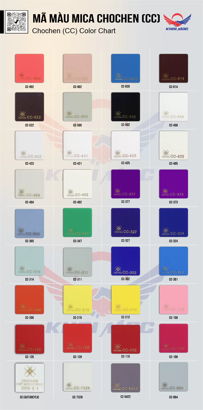 Bảng màu mica Chochen – màu sắc tiêu chuẩn dùng cho quảng cáo và nội thất
