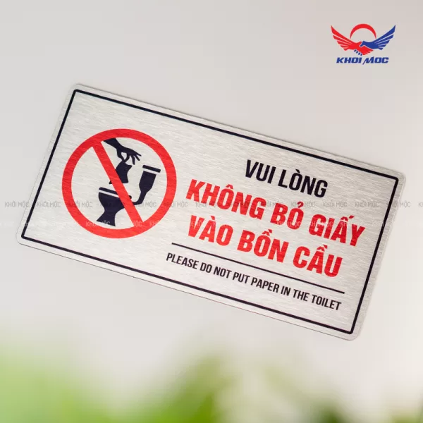 Biển nhắc nhở vui lòng không bỏ giấy vào bồn cầu" BAL01 chất liệu Alu