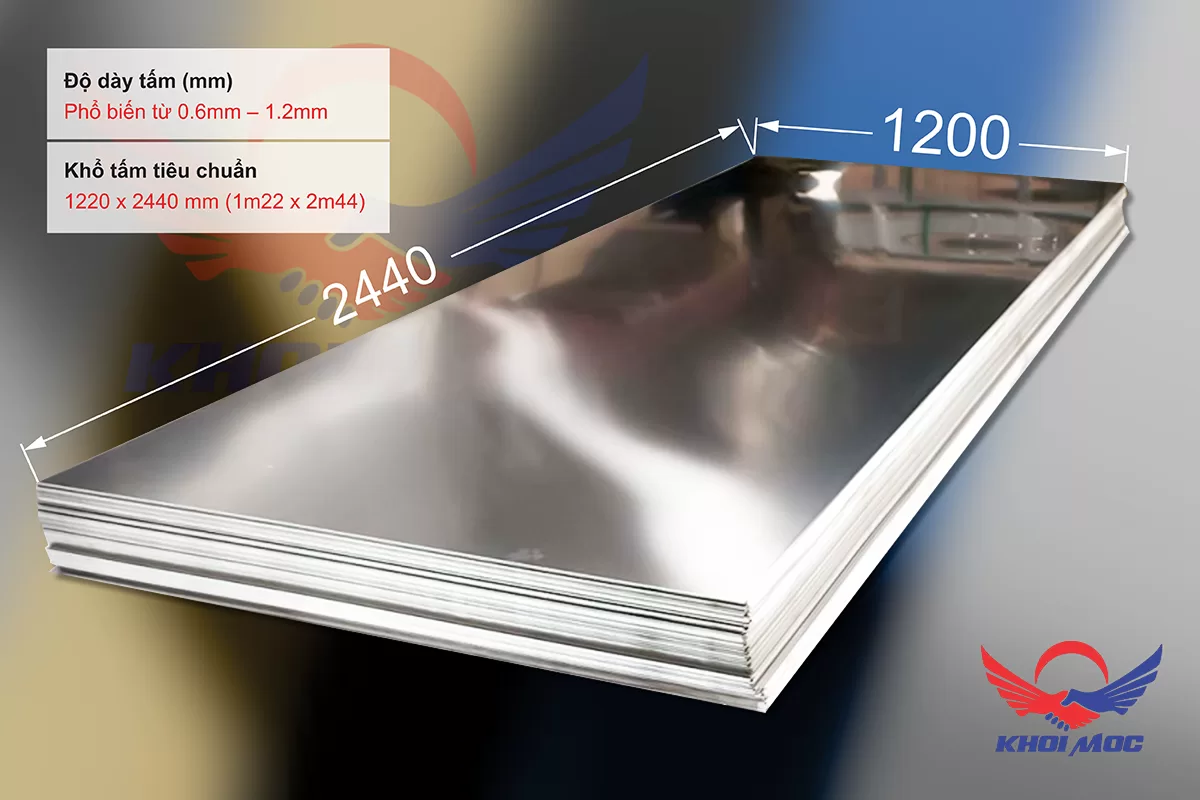 Thông số kỹ thuật cần lưu ý khi chọn tấm inox gồm độ dày, kích thước, loại inox và bề mặt sử dụng trong gia công bảng hiệu