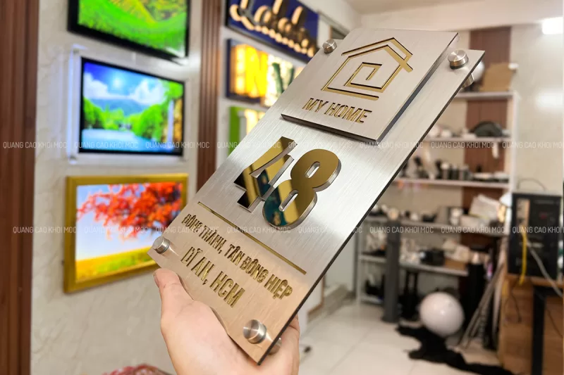 Mẫu bảng số nhà inox 304 trắng xước cao cấp hiện đại SNI03 - Ảnh 2