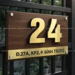 Biển số nhà gỗ tự nhiên số inox nổi khối 3D SNI04