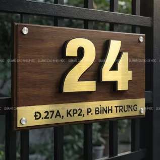 Biển số nhà gỗ tự nhiên số inox nổi khối 3D SNI04