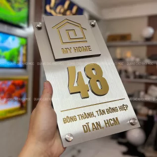 Mẫu bảng số nhà inox 304 trắng xước cao cấp hiện đại SNI03