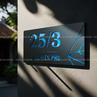 Bảng số nhà inox 304 kết hợp mica cắt laser 2 lớp KMS-110, chữ rõ, tương phản cao, lắp dán tường gọn